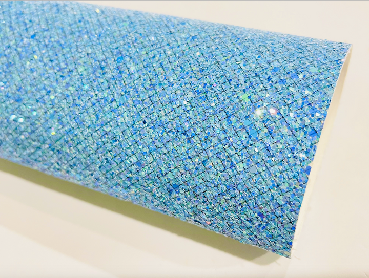 Feuilles de tissu à grosses paillettes bleues