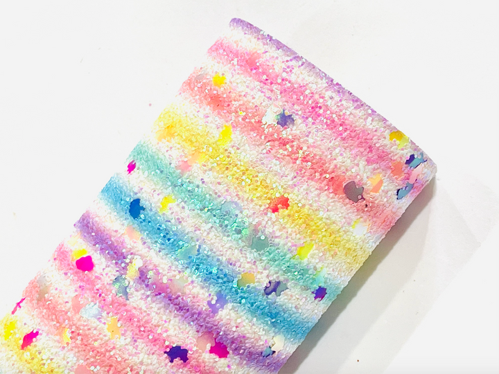 Chunky Rainbow Striped Confetti Glitter Leather with white felt rear
