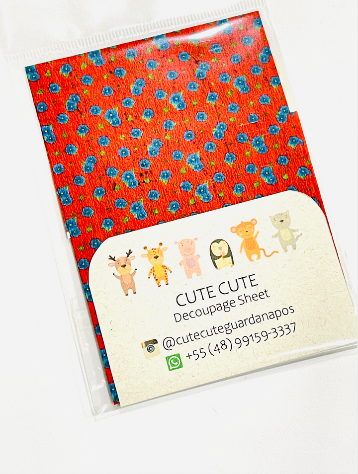 Tissue Napkin Sheet for Decoupage - Red and Blue Flowers