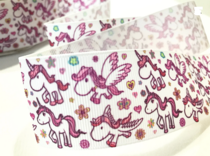 Ruban imprimé licorne 25 mm 7/8" 5 yards