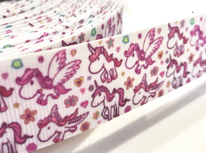 Ruban imprimé licorne 25 mm 7/8" 5 yards