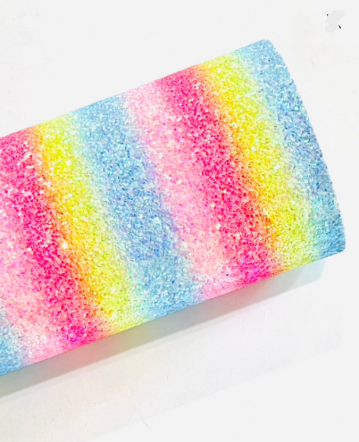 Rainbow Striped Chunky Glitter Fabric Sheet