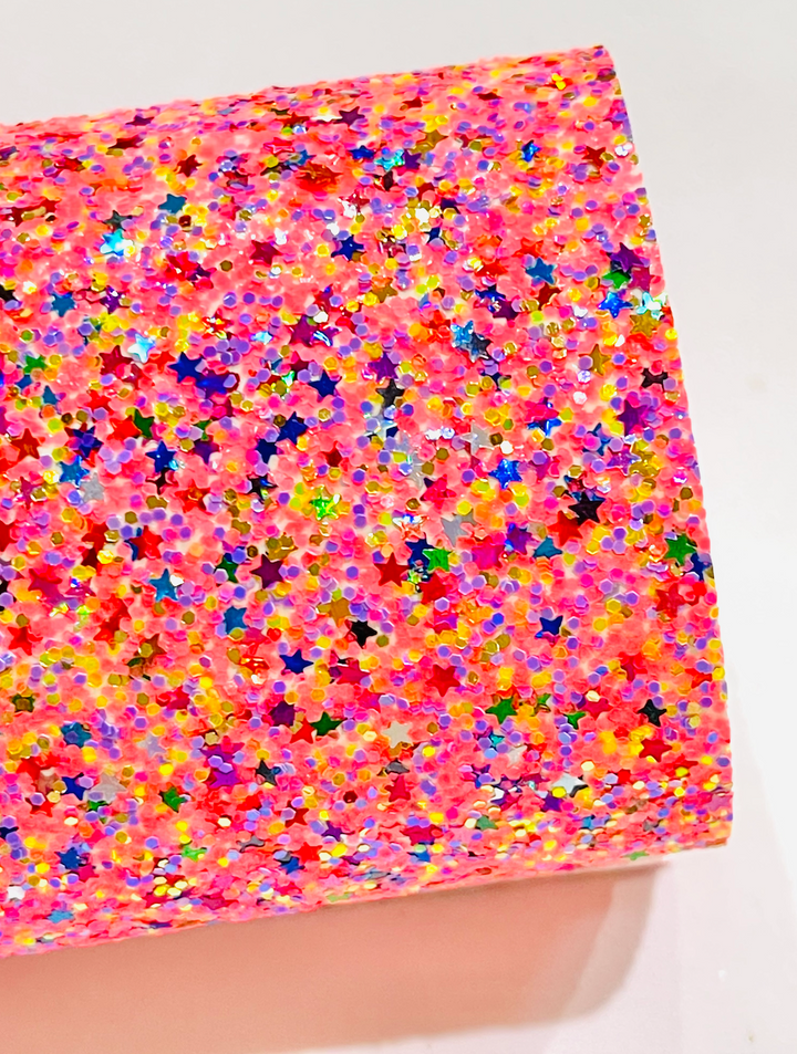 Cuir pailleté étoiles arc-en-ciel rose