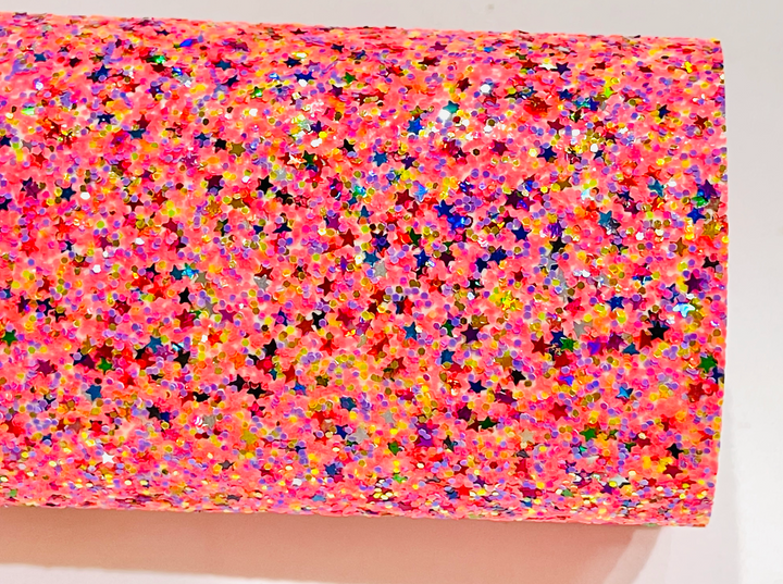 Cuir pailleté étoiles arc-en-ciel rose