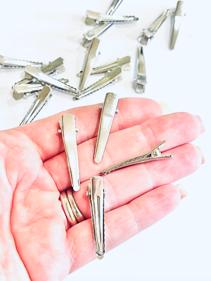 30mm Silver Single Prong Barrette Alligator Clips - 25 or 100 packs