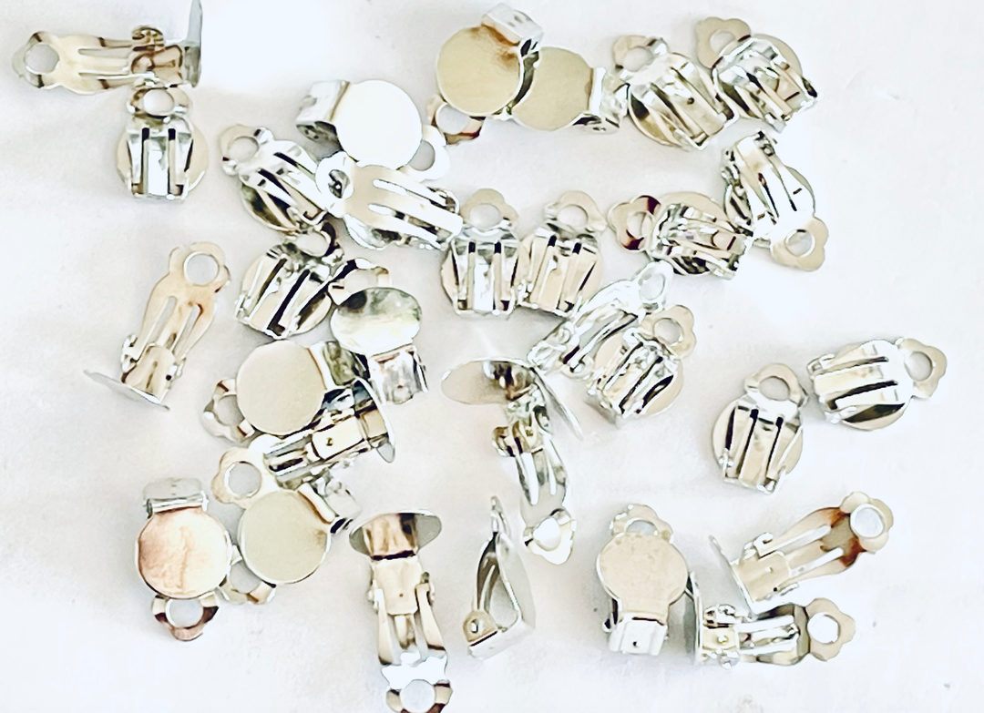 Silver Clip On Earring Findings for Buttons 20pcs (10 pairs)