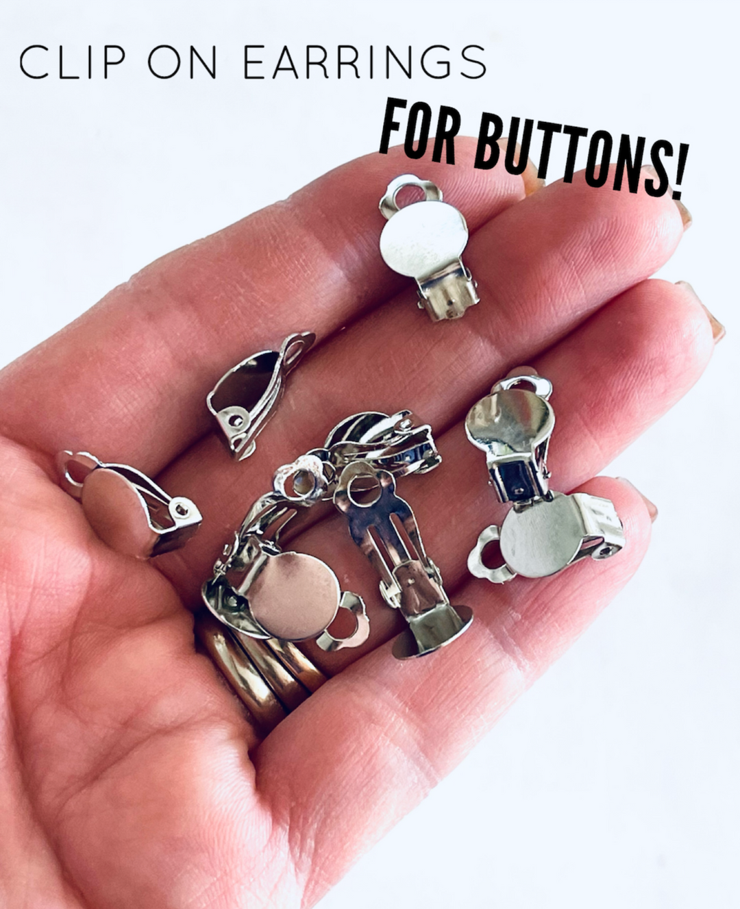 Silver Clip On Earring Findings for Buttons 20pcs (10 pairs)