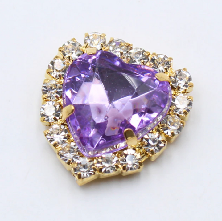 5 x Embellissements à dos plat en strass en forme de cœur avec sertissage griffe dorée - Ameythst