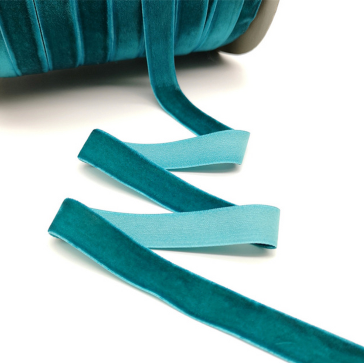 Ruban de velours sarcelle - 15 mm ou 25 mm - lot de 5 mètres.