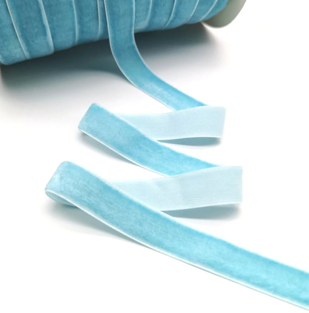 Ruban de velours bleu pâle - 15 mm, 25 mm - lot de 5 mètres.