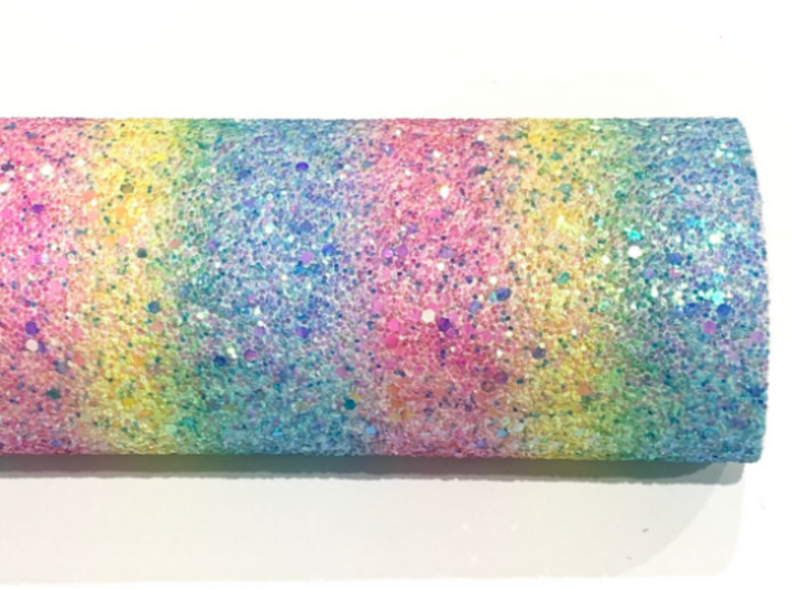 Tissu à grosses paillettes arc-en-ciel pastel pâle