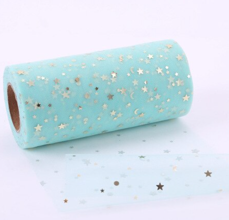 Tiffany Vert Or Paillettes Étoiles Paillettes Tulle 15 cm x 5 Yard LOT