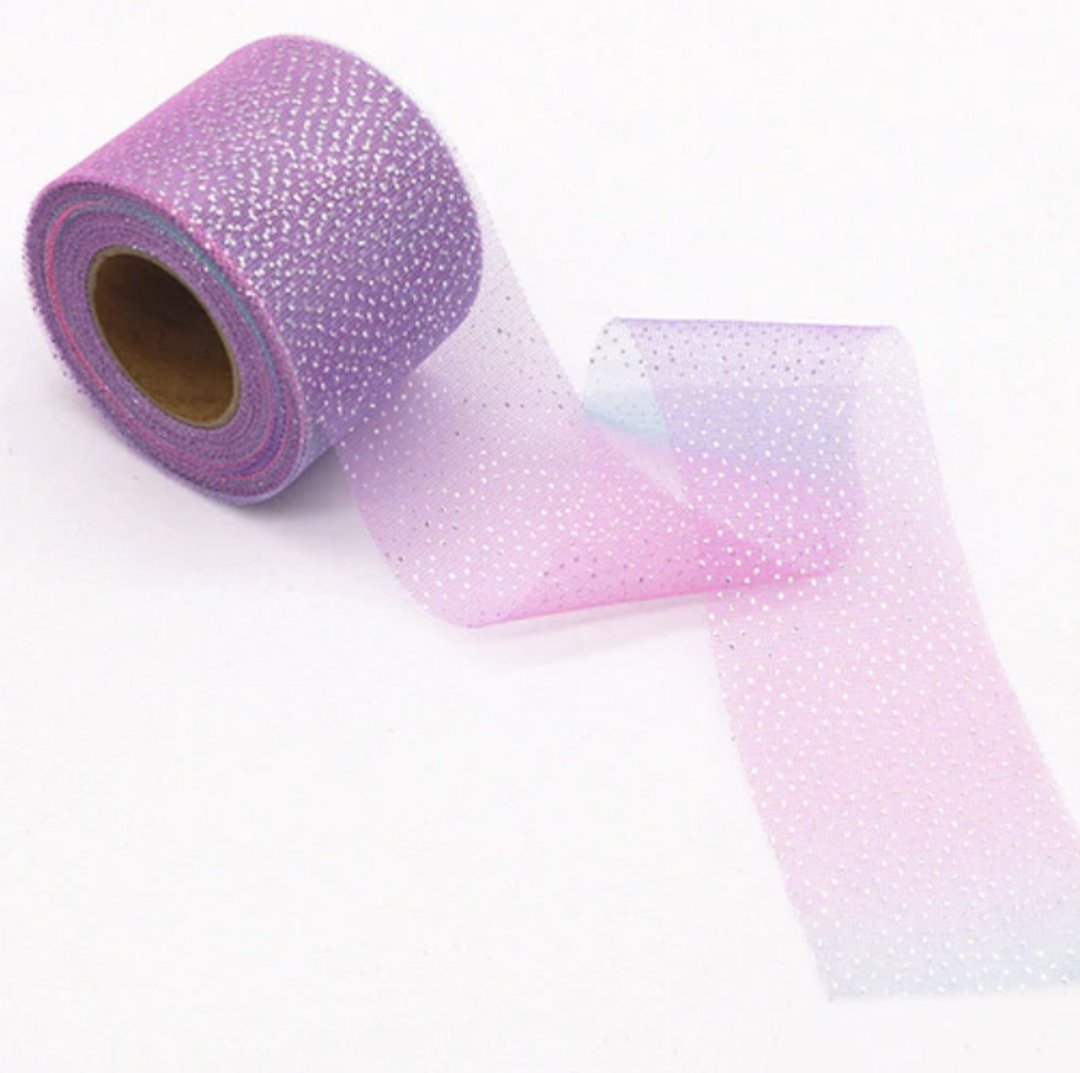 Tulle à paillettes arc-en-ciel violet 2,36" 6 cm x 5 yards Lot
