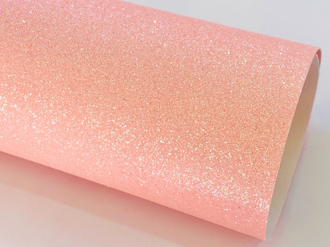 Felted Back Peach Pink Fine Glitter Fabric Sheets - 0.8mm