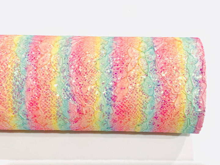 Lace Embossed Rainbow Stripes Leatherette Sheet