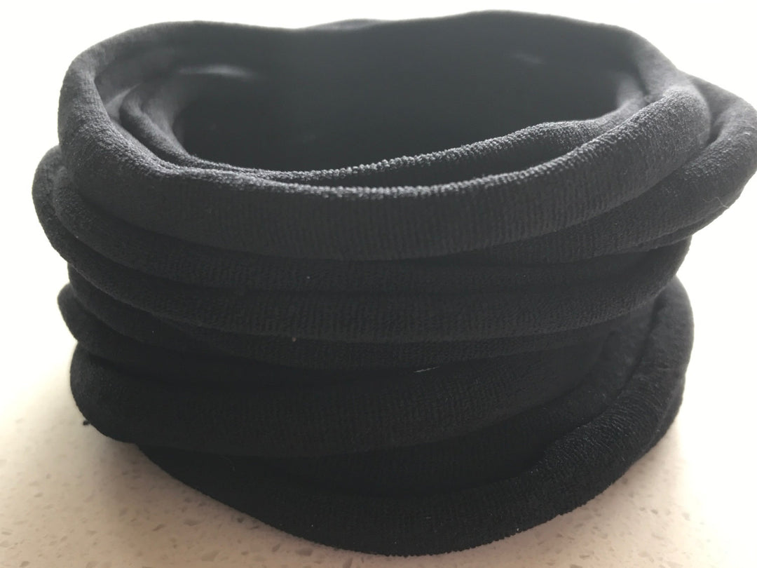 Bandeaux en nylon NOIR, bandes en nylon doux, bandeaux pour bébés, masques faciaux, arcs de bricolage, fournitures d’arc de cheveux, fournitures de bricolage, 26 cm taille unique pour la plupart des bandeaux