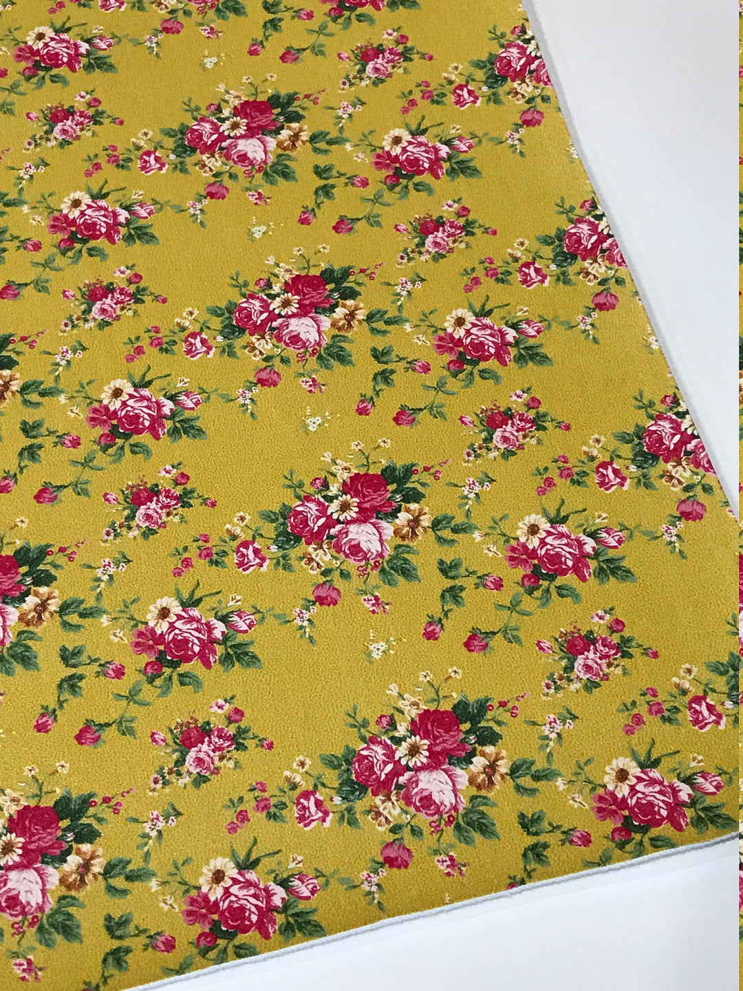 Faux cuir à imprimé floral moutarde - Feuilles de similicuir à imprimé floral lisse A5 ou A4
