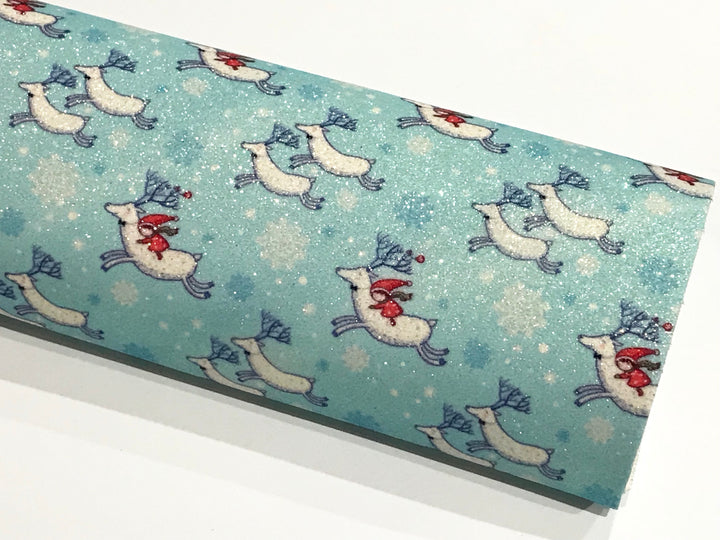 Prancer Reindeer Christmas Fine Glitter Fabric Sheet