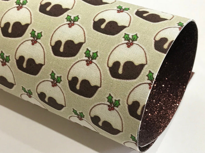 Christmas Pudding Double Sided Glitter Fabric A4