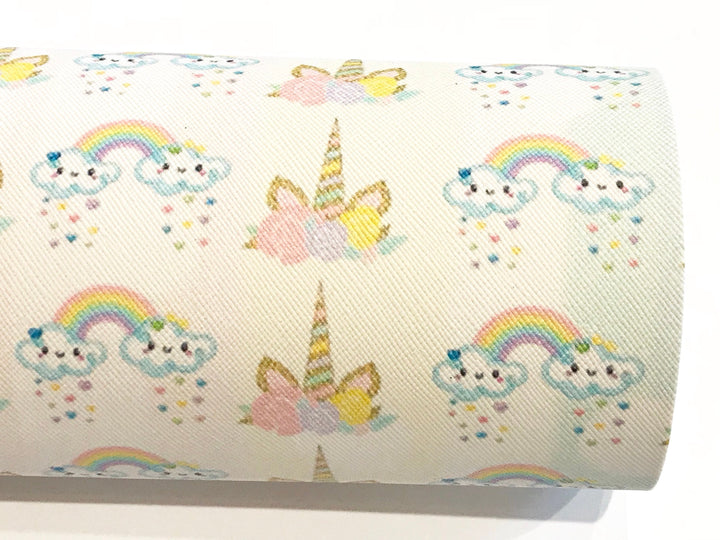 Feuilles de tissu en cuir PU Licorne arc-en-ciel A4