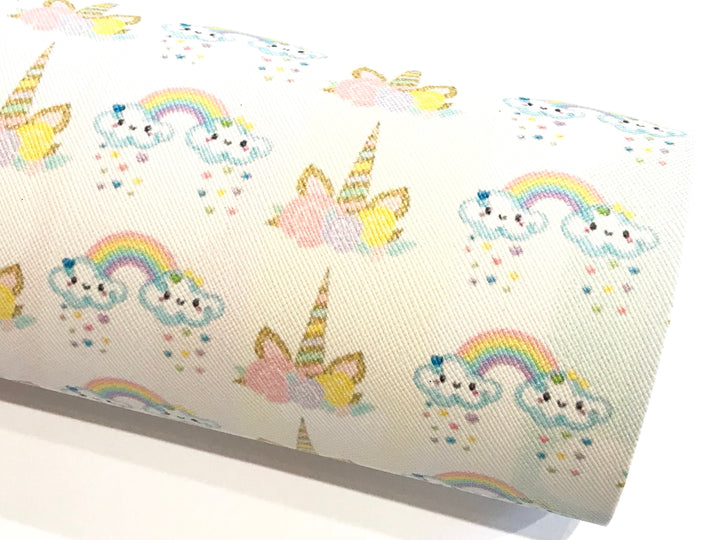 Feuilles de tissu en cuir PU Licorne arc-en-ciel A4
