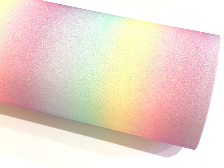 Tissu à fines paillettes arc-en-ciel pastel