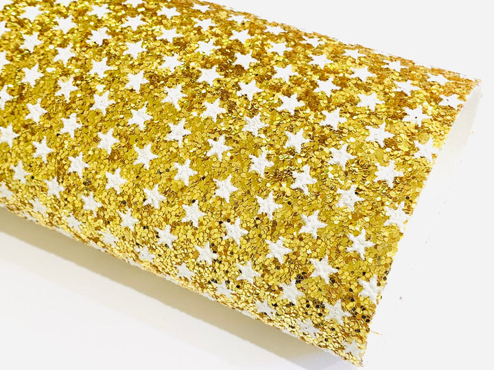 Gold Stars Chunky Glitter Fabric Sheet