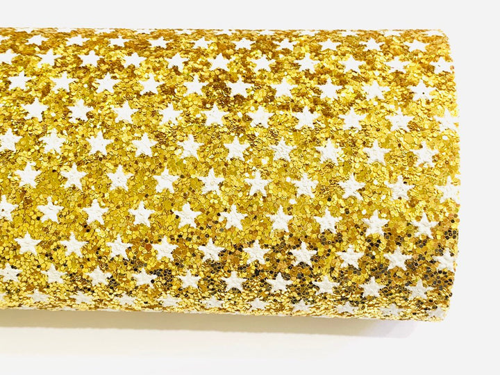 Gold Stars Chunky Glitter Fabric Sheet