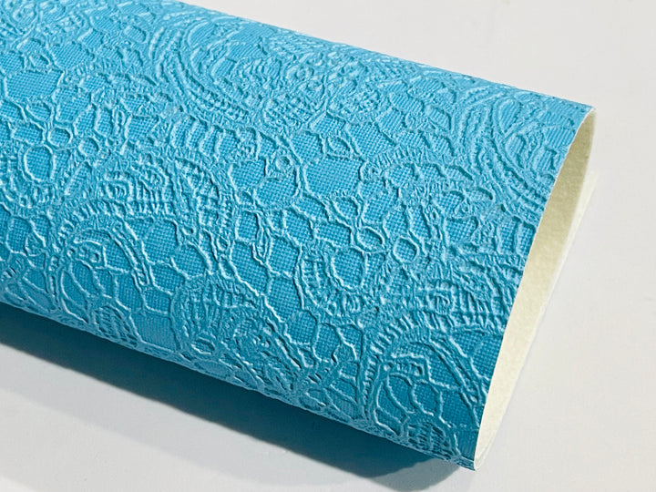 Feuille de similicuir gaufré en dentelle Gelato bleue