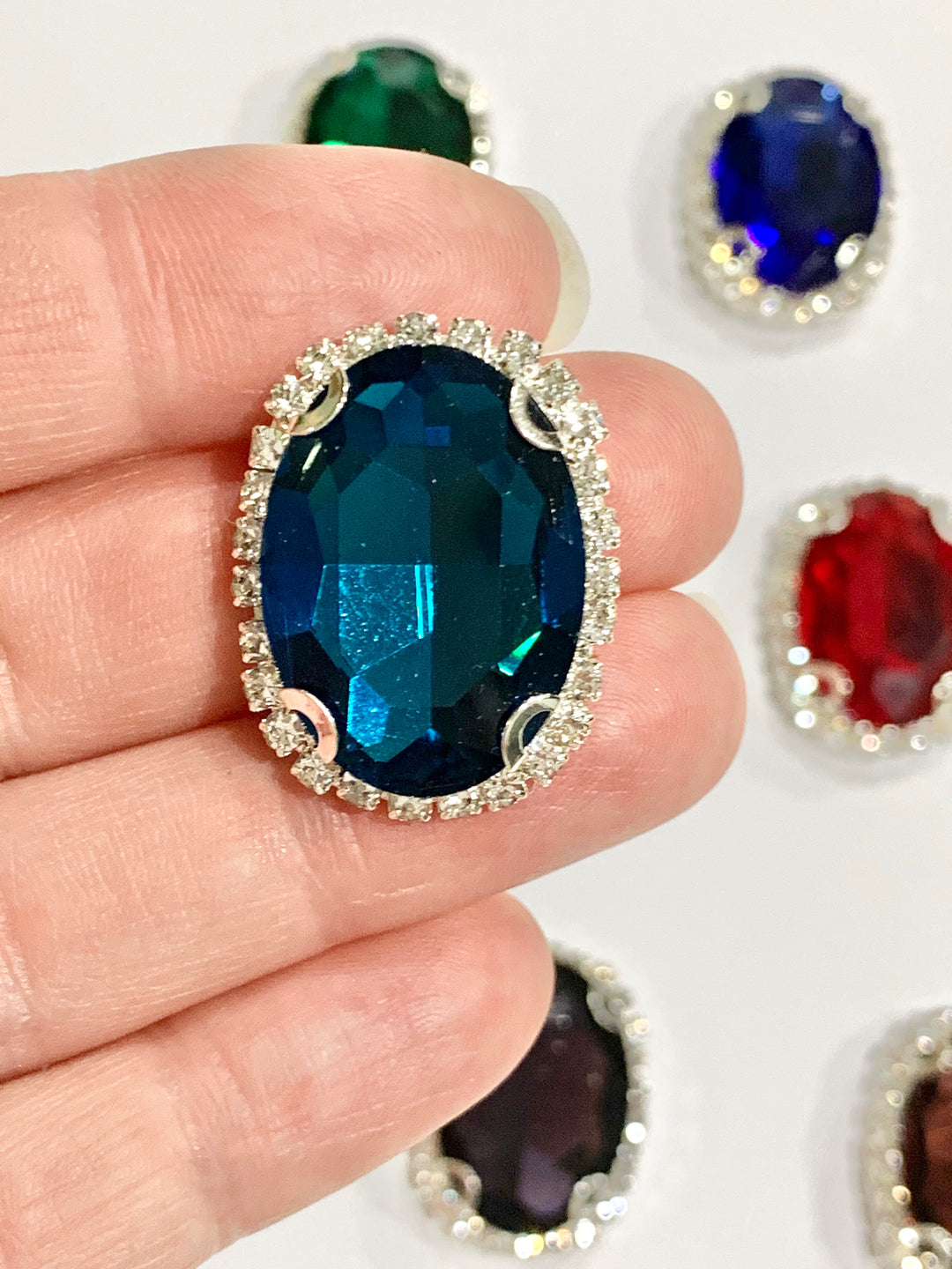 Blue Zircon Oval Rhinestone Flatback Embellishments 18 x 25mm