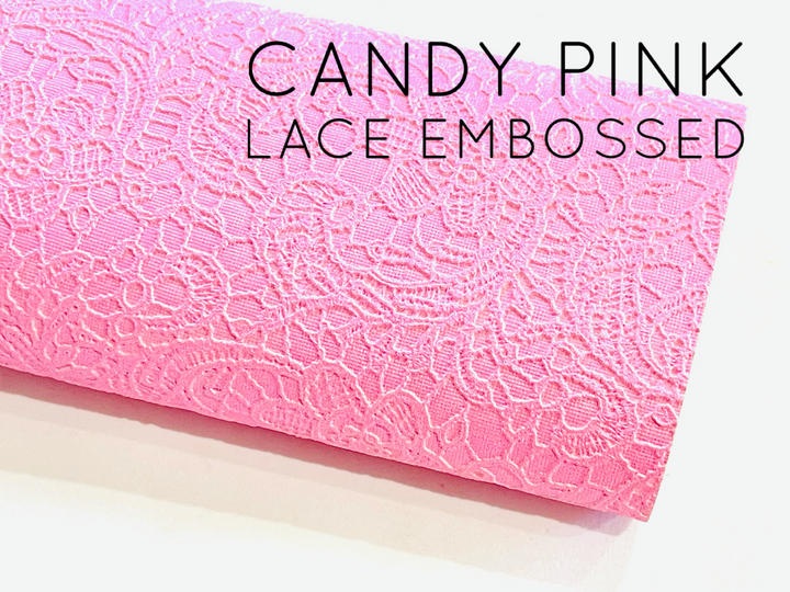 Candy Pink Gelato Lace Embossed Faux Leatherette Sheet