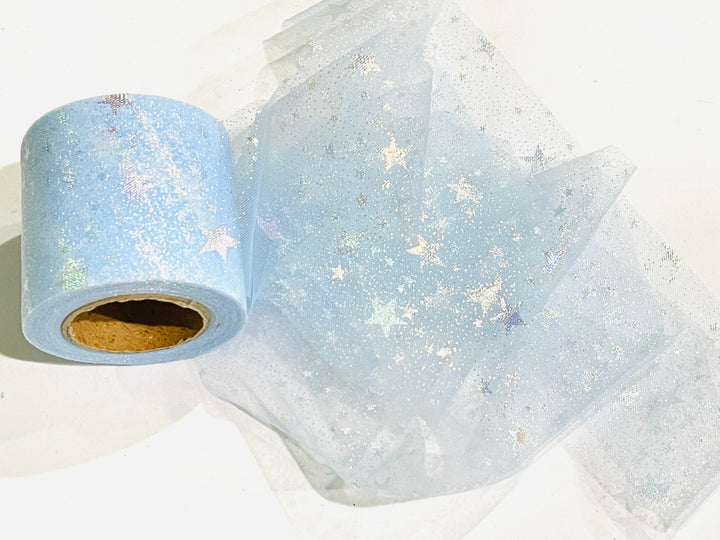 Light Blue Stars Tulle 2.16" 5.5cm x 5 Yard Lot