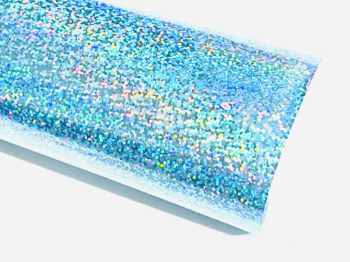 Light Blue Sparkle Holographic Glitter Smooth Leatherette