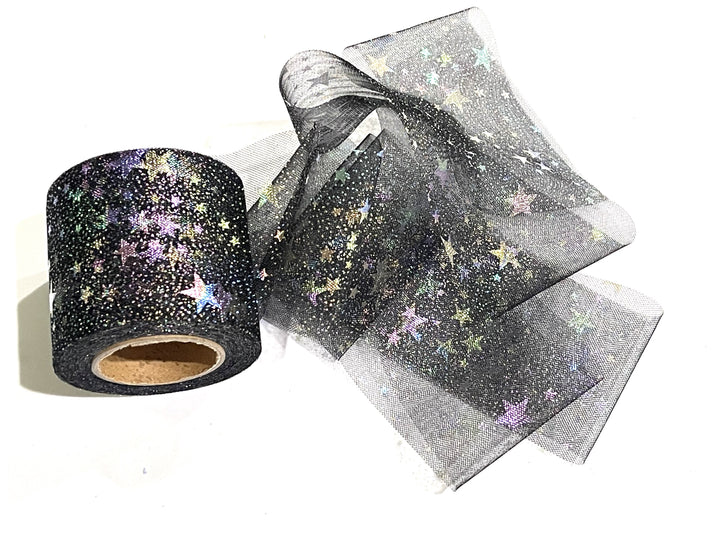 Black Stars Tulle 2.16" 5.5cm x 5 Yard Lot