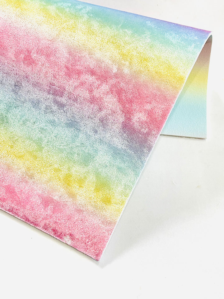 Tissu double face en daim velours arc-en-ciel licorne