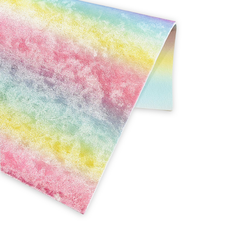 Tissu double face en daim velours arc-en-ciel licorne