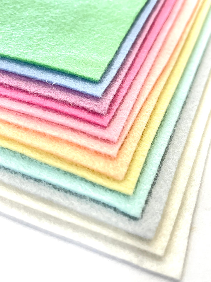 100% Pure Wool Felt Bundle - Pastel Rainbow 12 sheets