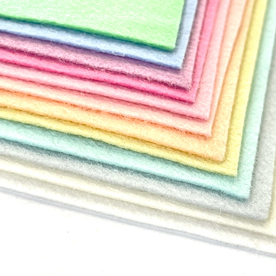 100% Pure Wool Felt Bundle - Pastel Rainbow 12 sheets