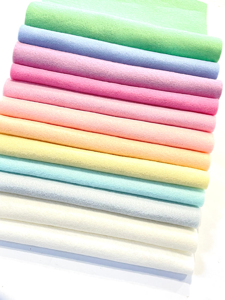 100% Pure Wool Felt Bundle - Pastel Rainbow 12 sheets