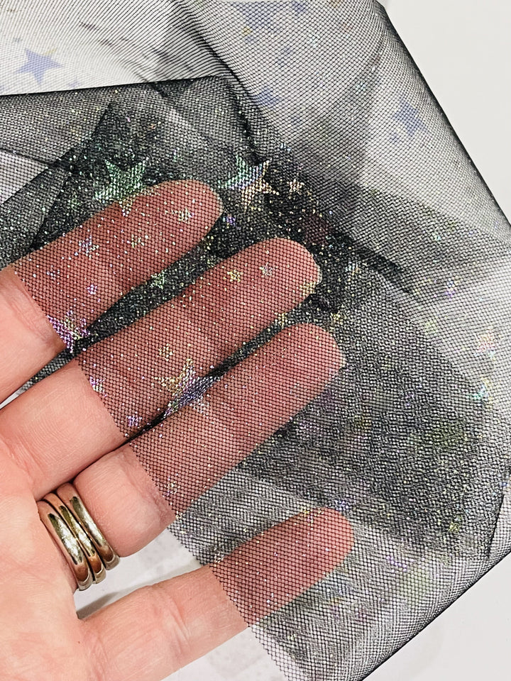 Black Stars Tulle 2.16" 5.5cm x 5 Yard Lot