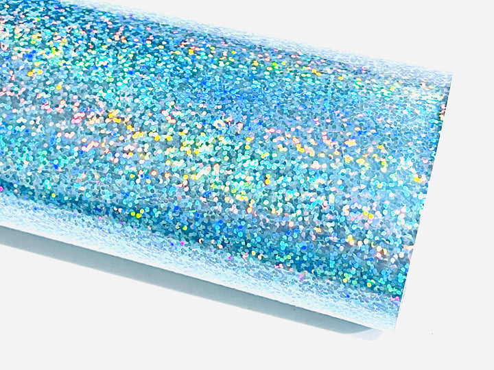 Light Blue Sparkle Holographic Glitter Smooth Leatherette