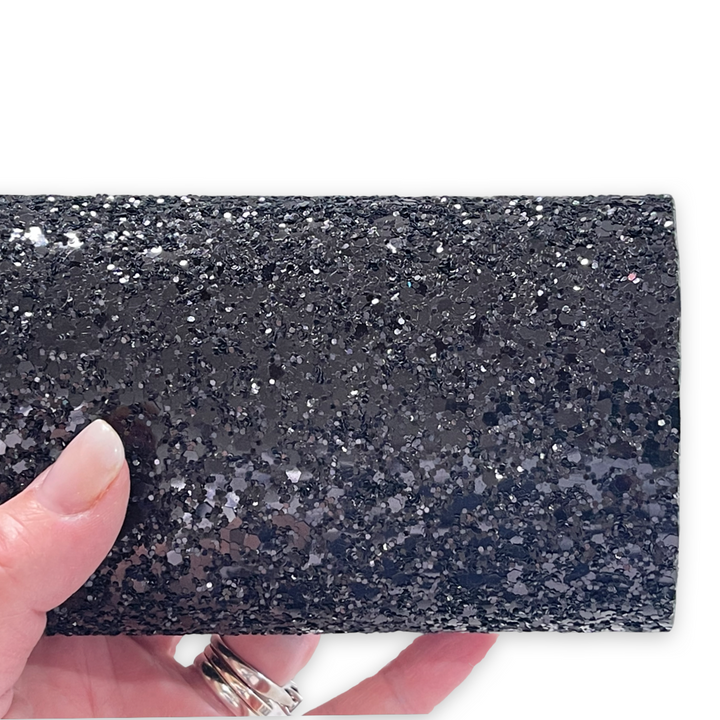 Glam Black Sparkle Chunky Glitter Leather - Black Glitter Leather