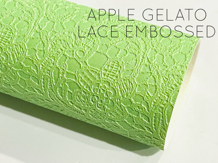 Feuille de similicuir gaufré en dentelle Gelato vert pomme