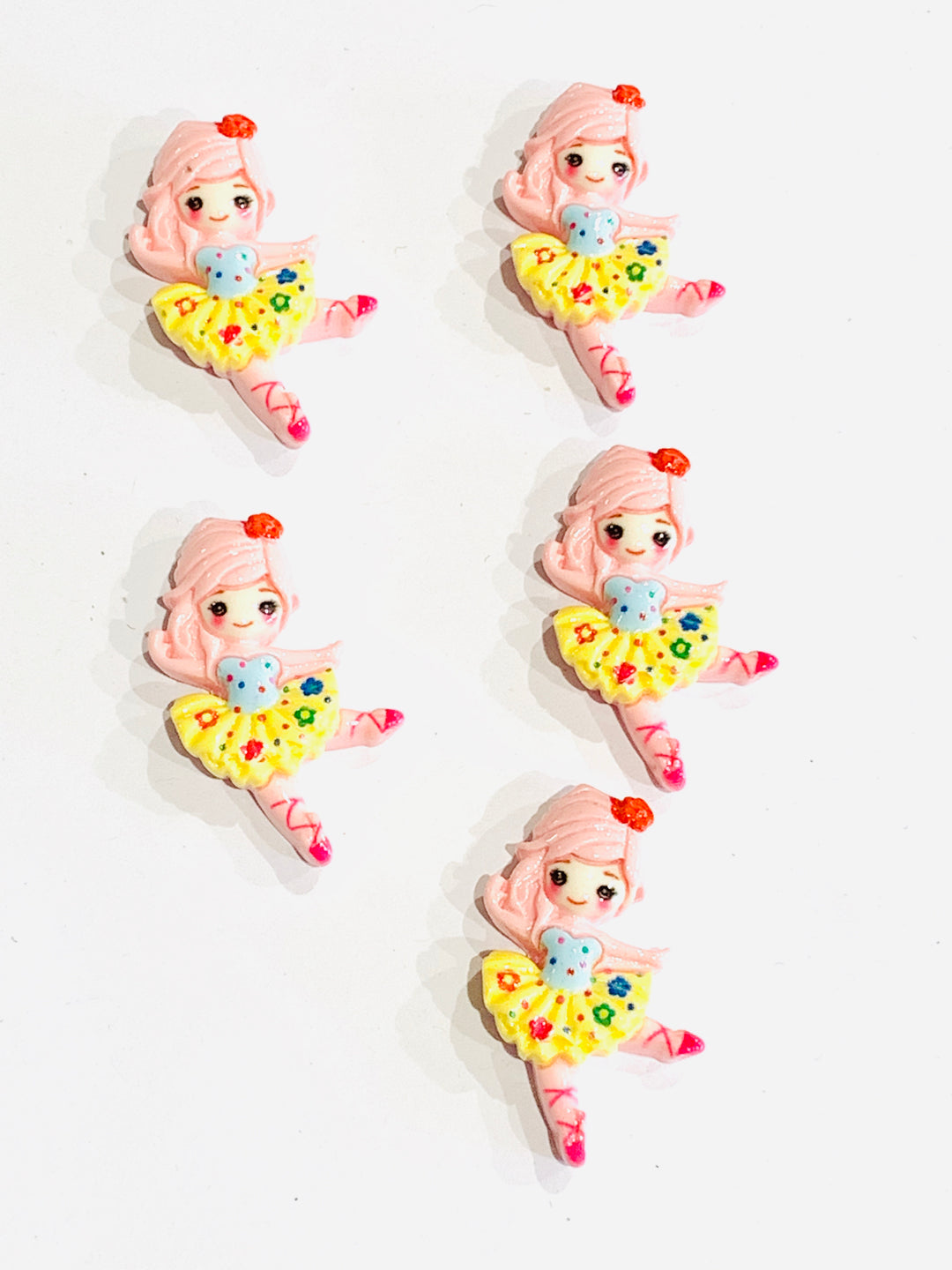 5 x Pink Dancing Girl Flat Back Resins Cabochon