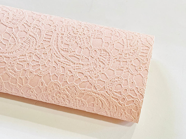 Soft Pink Gelato Lace Embossed Faux Leatherette Sheet
