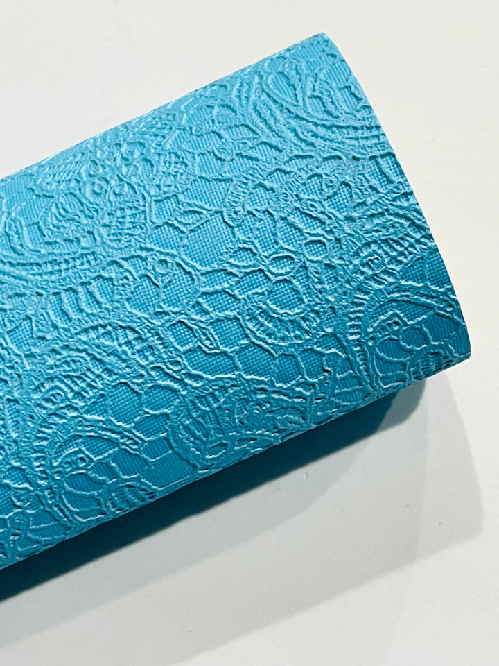 Feuille de similicuir gaufré en dentelle Gelato bleue