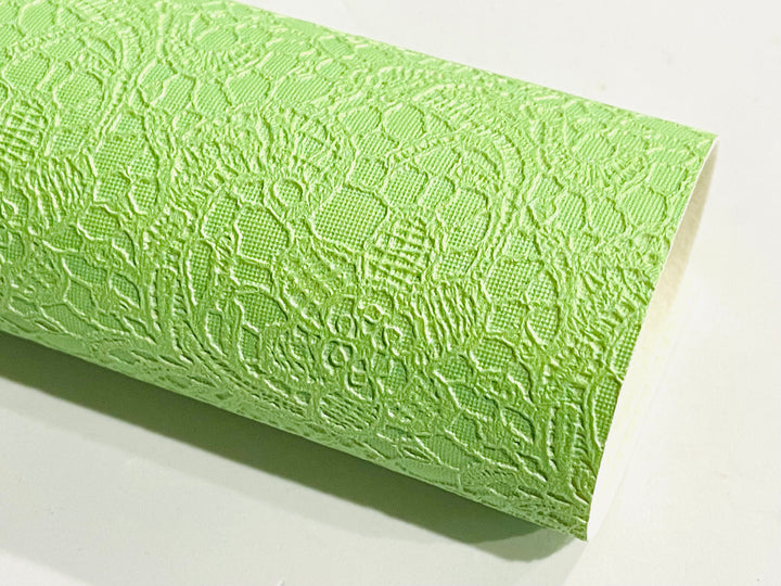 Feuille de similicuir gaufré en dentelle Gelato vert pomme