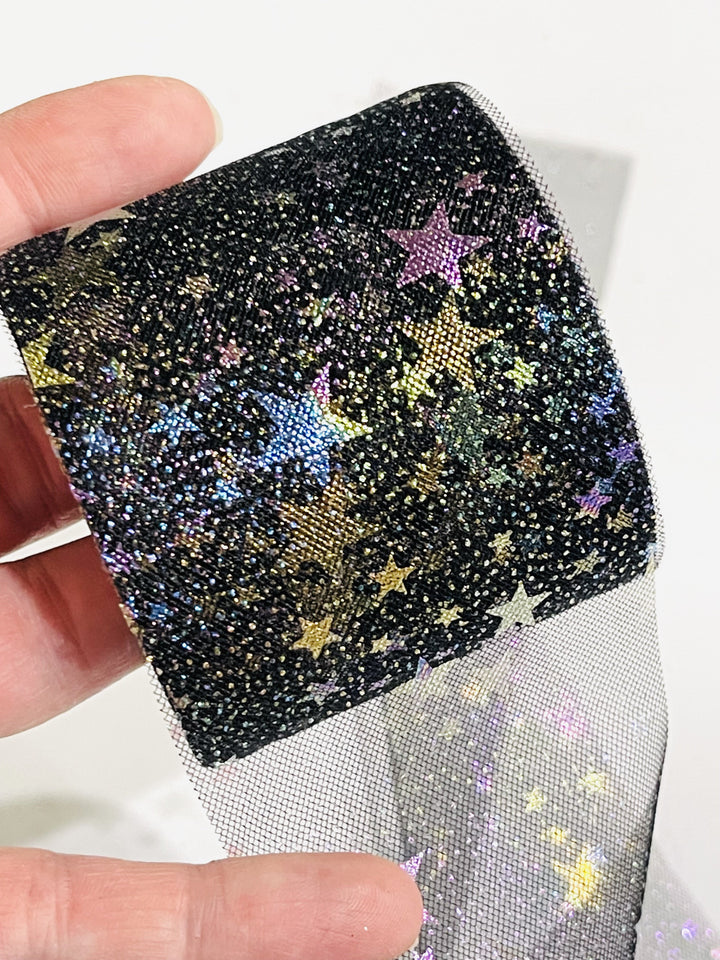 Black Stars Tulle 2.16" 5.5cm x 5 Yard Lot