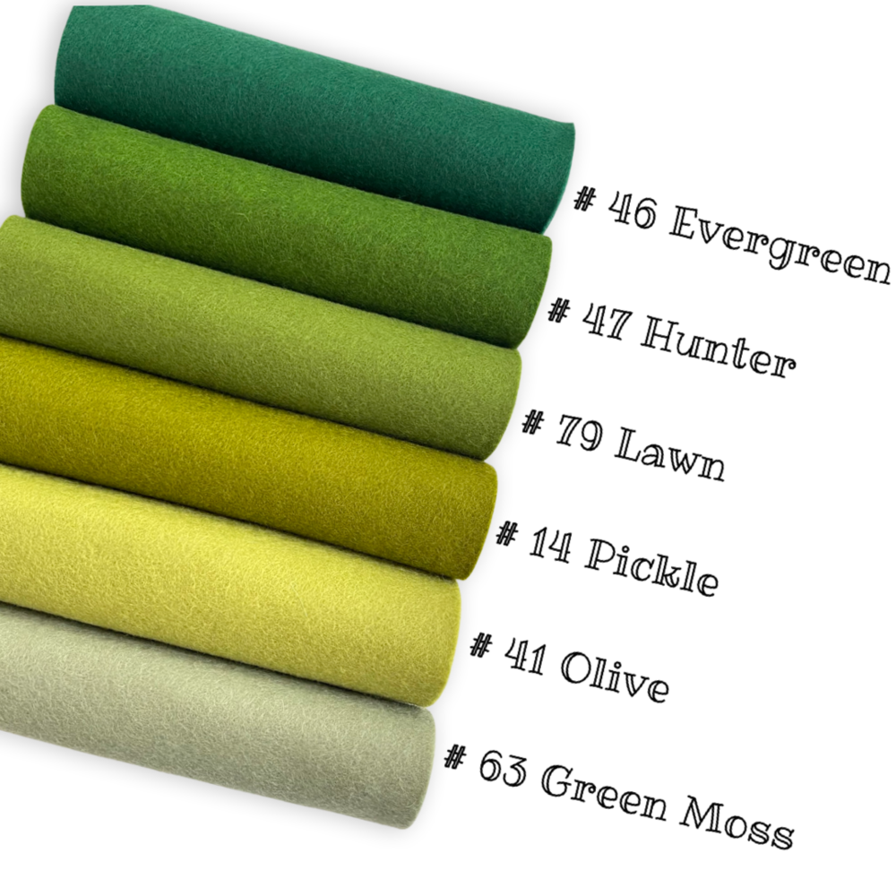 Shades of Green Lot de 6 feuilles de feutre de laine mérinos pure