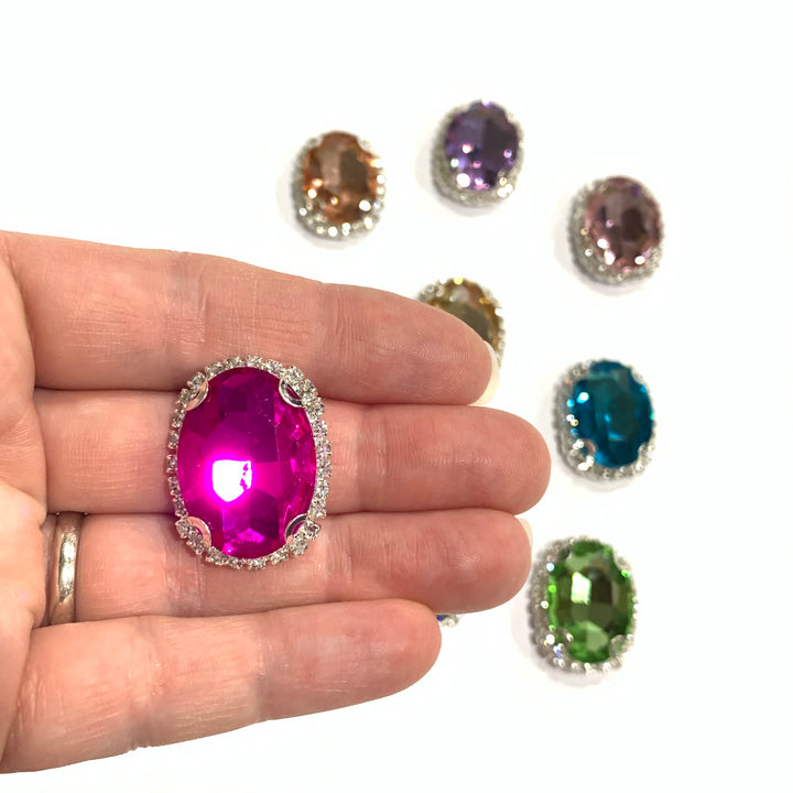 Fuchsia Oval Rhinestone Flatback Embellishments 18 x 25mm
